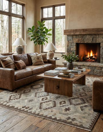 6' 3 x 7' 9 Hand Woven Kilim Maymana Wool Rug