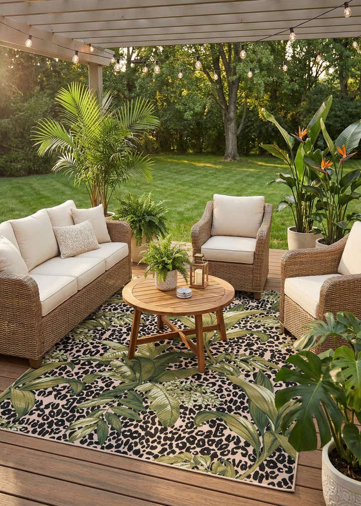 7' 10 x 11' Easy-Clean Botanical Indoor / Outdoor Rug