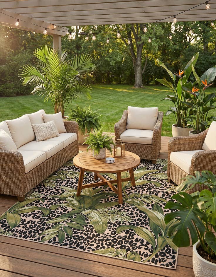 Detail image of  7' 10 x 11'  Washable Botanical Indoor / Outdoor Rug