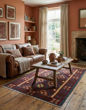 5' 2 x 8' 2 Hand Woven Kilim Maymana Wool Rug