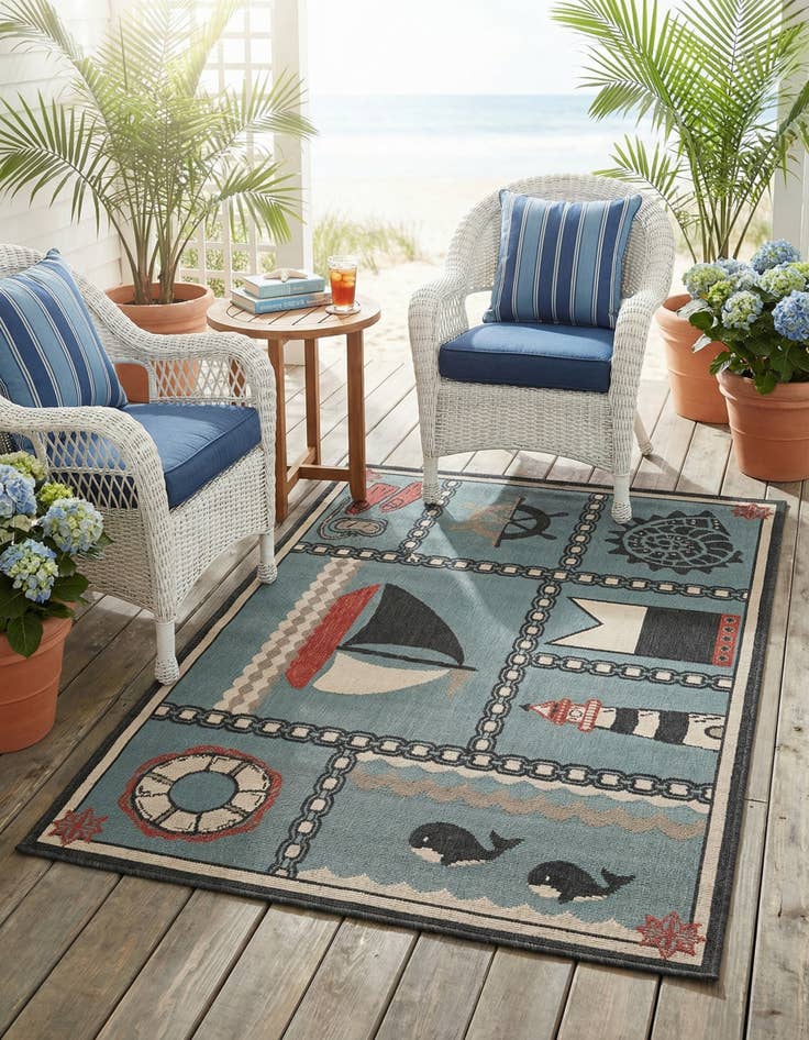 Detail image of 4' x 6'  Washable Coastal Indoor / Outdoor Rug