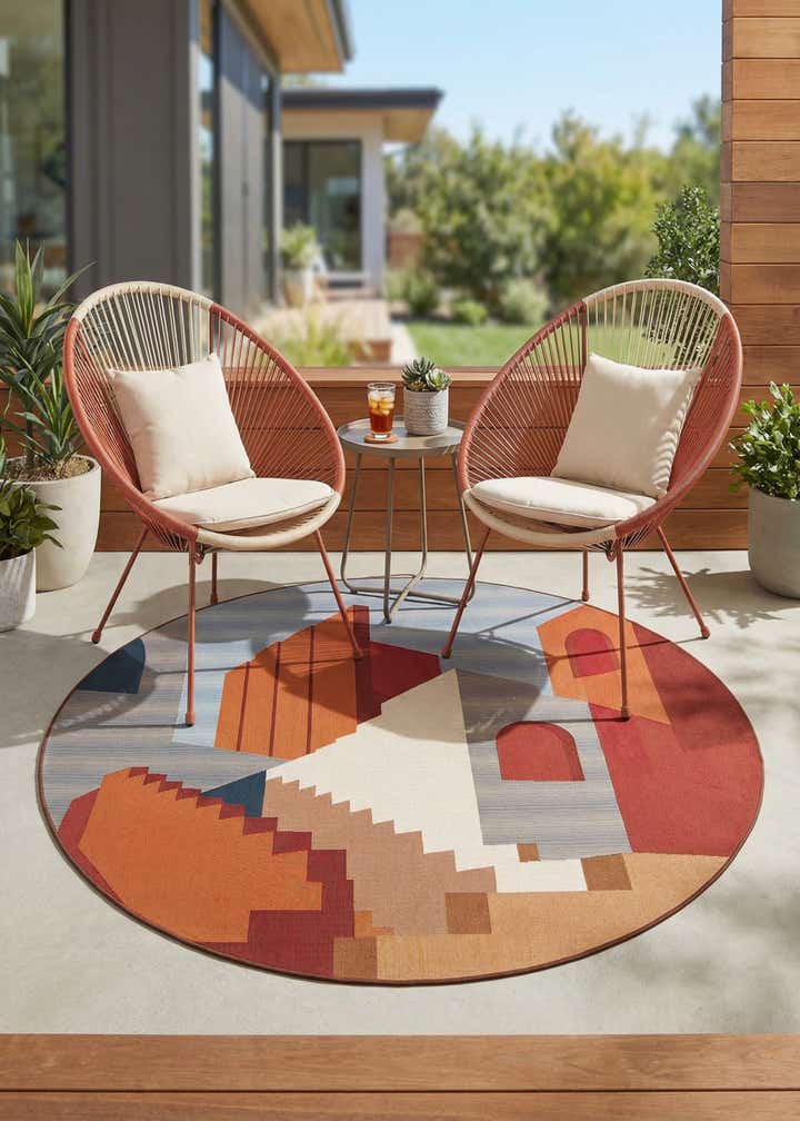7' 10 x 7' 10 Easy-Clean Modern Indoor / Outdoor Round Rug
