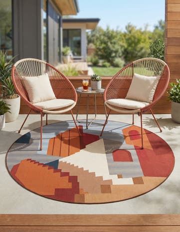 7' 10 x 7' 10 Easy-Clean Modern Indoor / Outdoor Round Rug