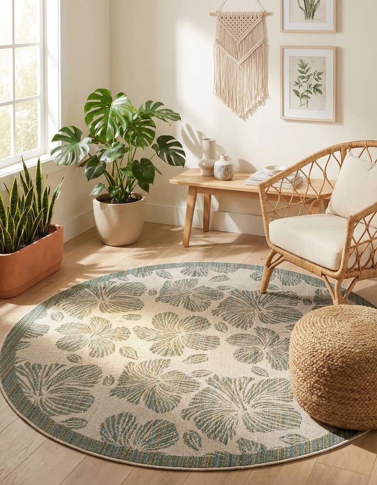 Detail image of 6' 1 x 6' 1  Washable Baja Indoor / Outdoor Round Rug