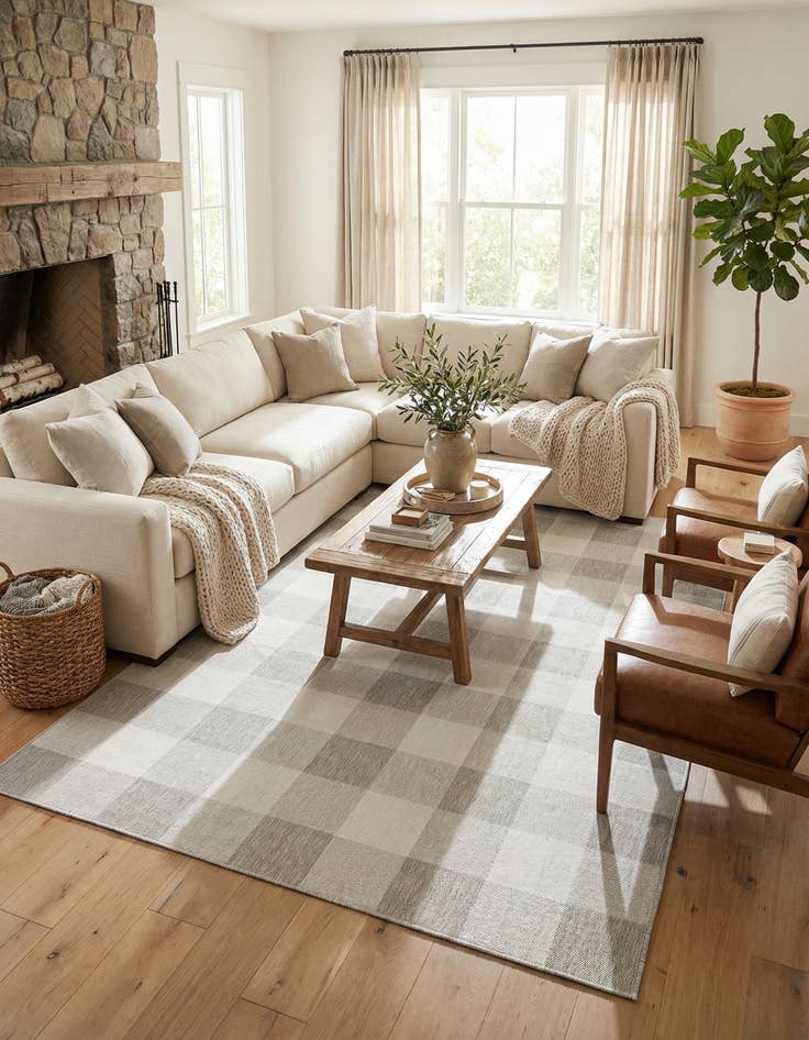 Detail image of 9' x 12' Easy-Clean Checkered Indoor / Outdoor Rug