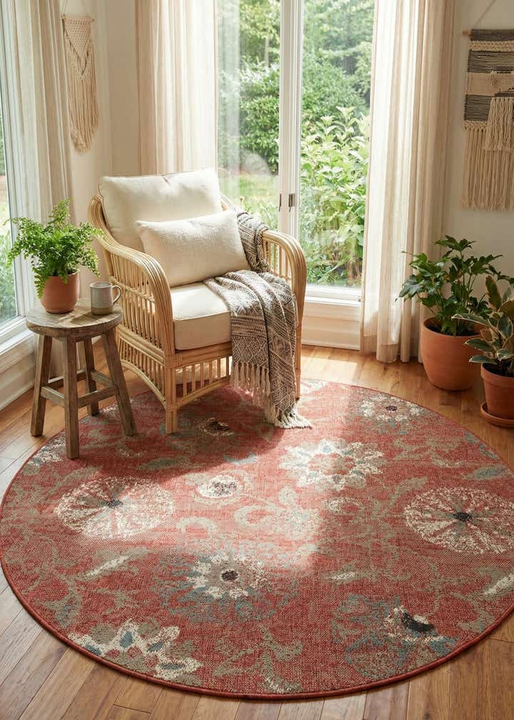 6' x 6' Easy-Clean Botanical Indoor / Outdoor Round Rug