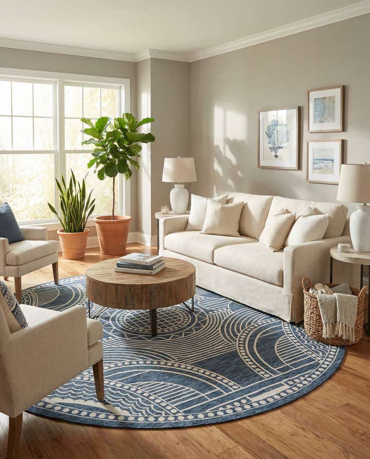 12' x 12' Easy-Clean Traditional Indoor / Outdoor Round Rug
