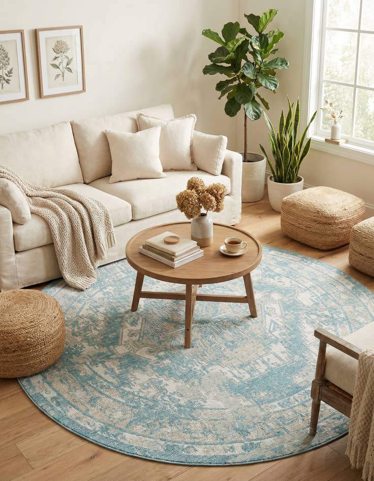 Detail image of  10' x 10'  Washable Traditional Indoor / Outdoor Round Rug