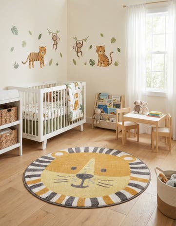 5' 3 x 5' 3 Cat Whimsy Kids Round Rug