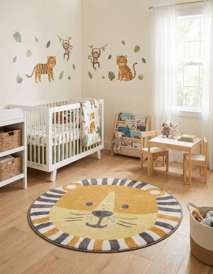 Detail image of 5' 3 x 5' 3 Cat Whimsy Kids Round Rug