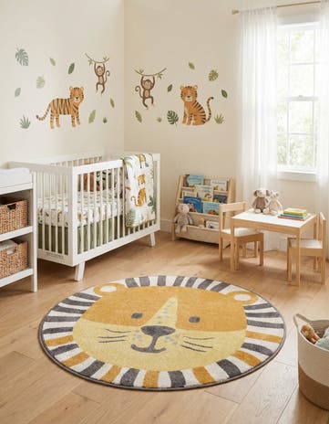 5' 3 x 5' 3 Cat Whimsy Kids Round Rug