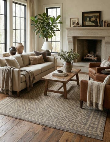 6' 8 x 9' 7 Hand Woven Kilim Maymana Wool Rug