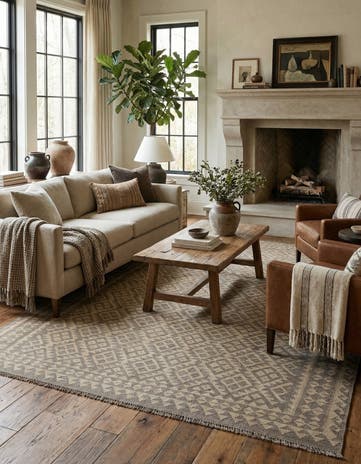 6' 8 x 9' 7 Hand Woven Kilim Maymana Wool Rug