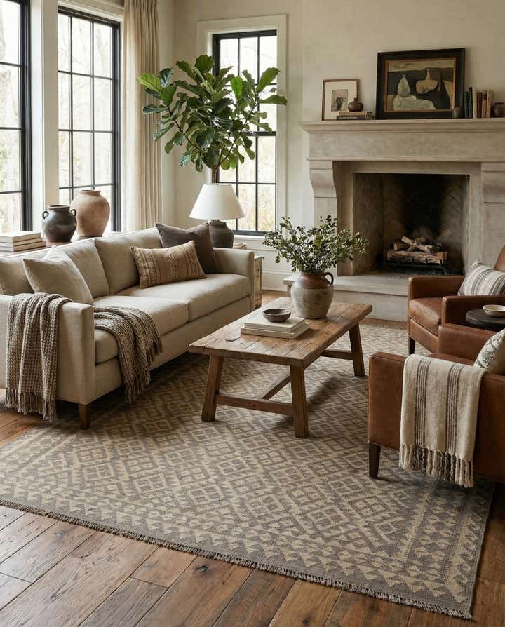 6' 8 x 9' 7 Hand Woven Kilim Maymana Wool Rug