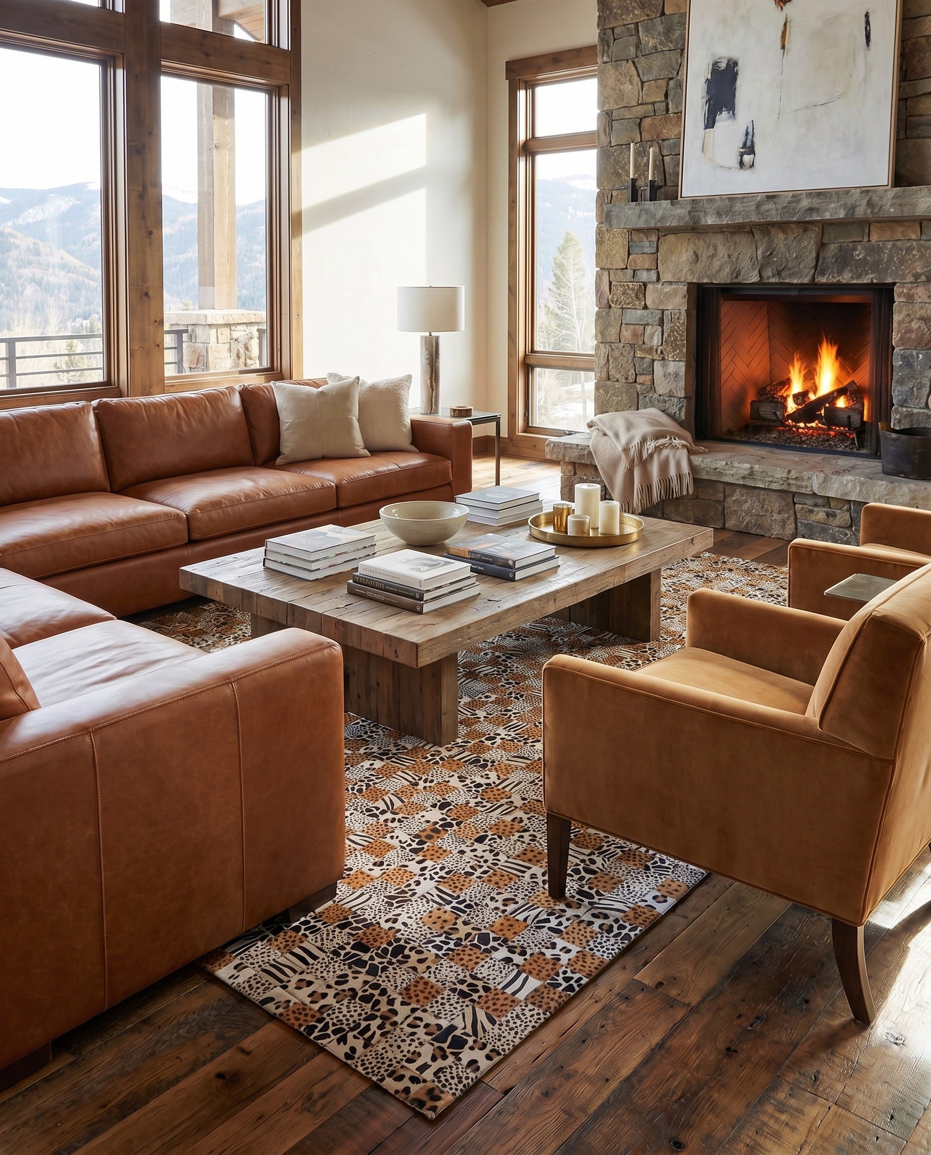 5' 1 x 8' 1 Cowhide Leather Rug