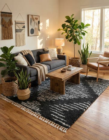 Black and White Serenity Shag Square Rug