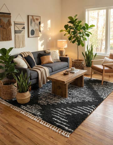 Black and White Serenity Shag Square Rug