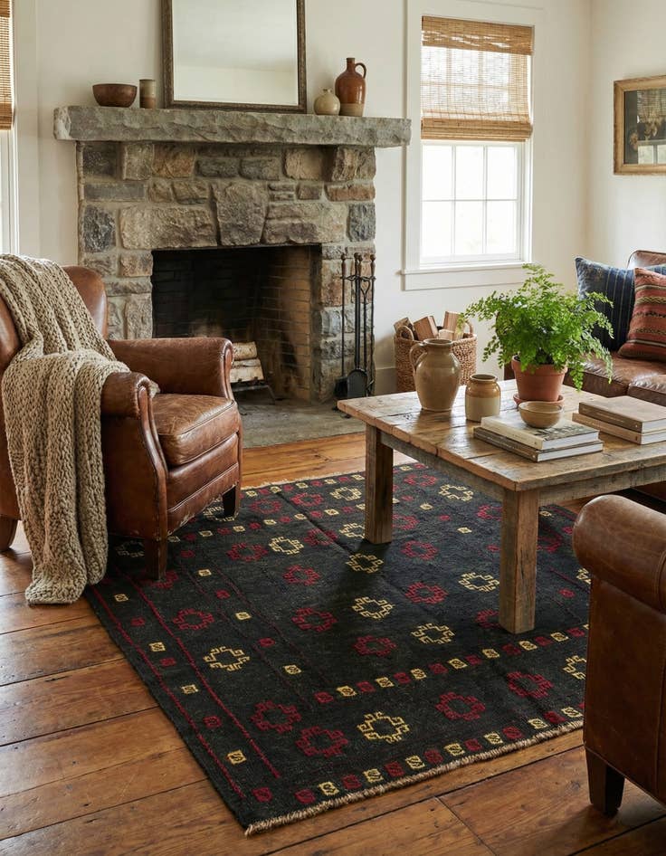 Detail image of  4' x 4' 3  Hand Knotted Sumak Wool Square Rug