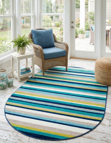 Teal Azalea Oval Rug