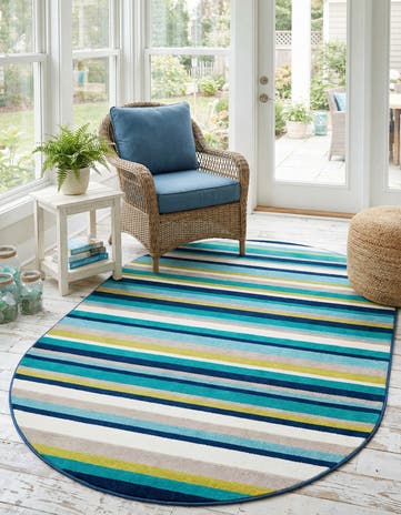 Teal Azalea Oval Rug