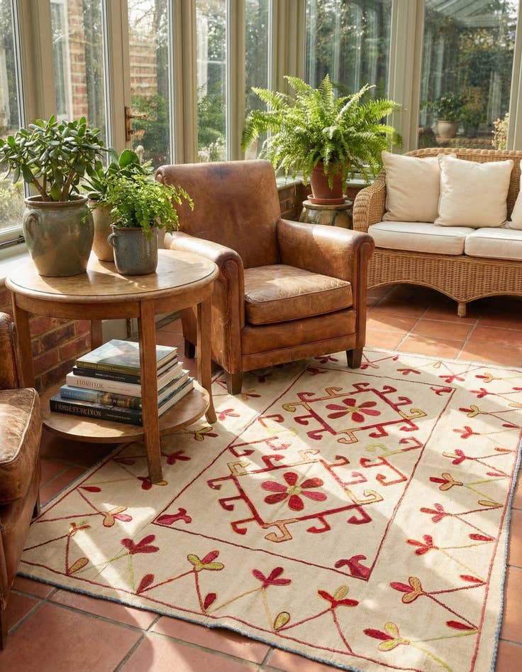 Detail image of 4' 8 x 6' 8  Hand Woven Kilim Suzani Wool Rug