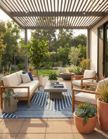 Blue Easy-Clean Modern Indoor / Outdoor Square Rug
