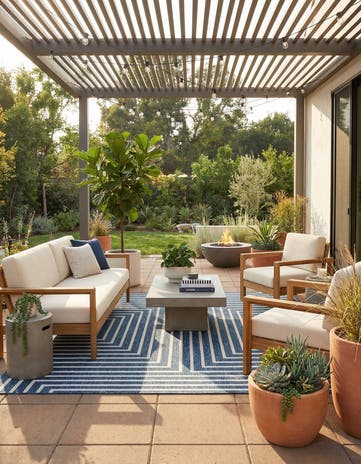 Blue Easy-Clean Modern Indoor / Outdoor Square Rug