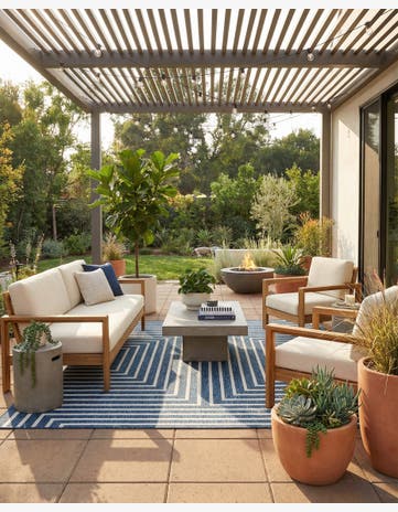 Blue Easy-Clean Modern Indoor / Outdoor Square Rug