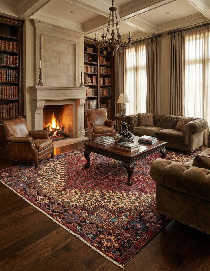 Detail image of 8' 11 x 11' 6  Hand Knotted Heriz Persian Wool Rug