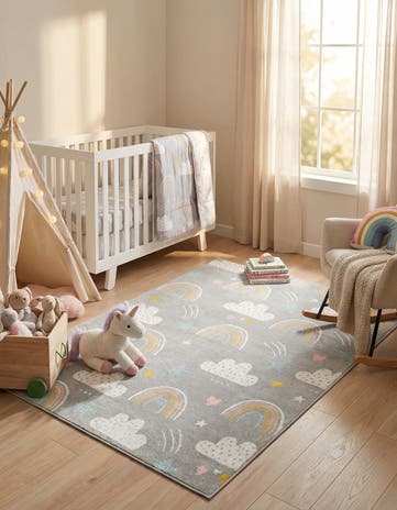 5' 3 x 8' Clouds and Rainbows Whimsy Kids Rug