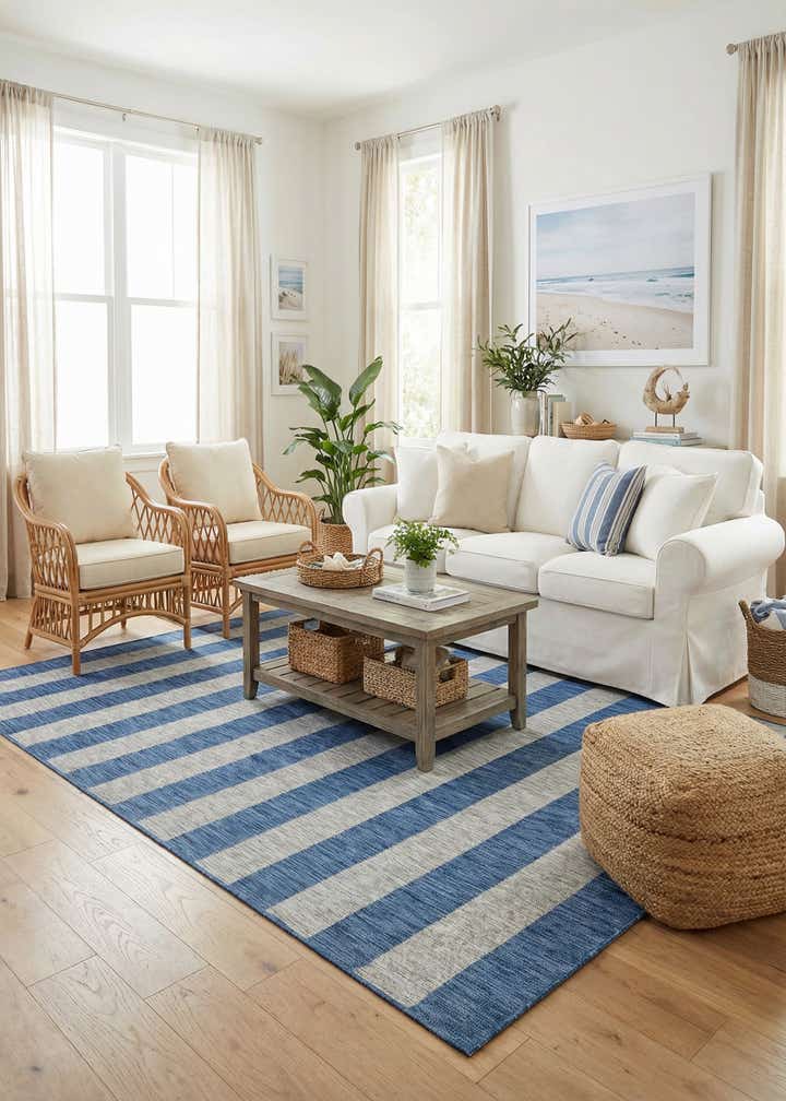 9' x 12' Easy-Clean Striped Indoor / Outdoor Rug