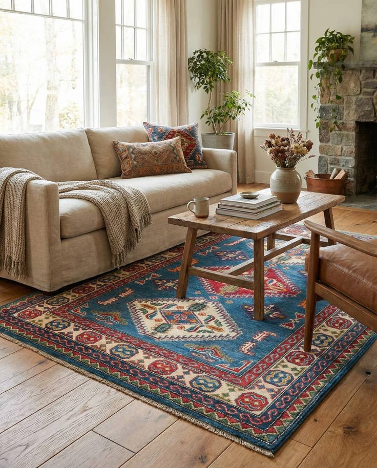 Detail image of 4' 1 x 6' 2 Hand Knotted Kazak Rug