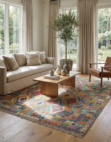 6' 10 x 8' Hand Woven Kilim Modern Wool Square Rug