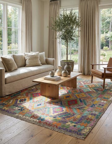 6' 10 x 8' Hand Woven Kilim Modern Wool Square Rug