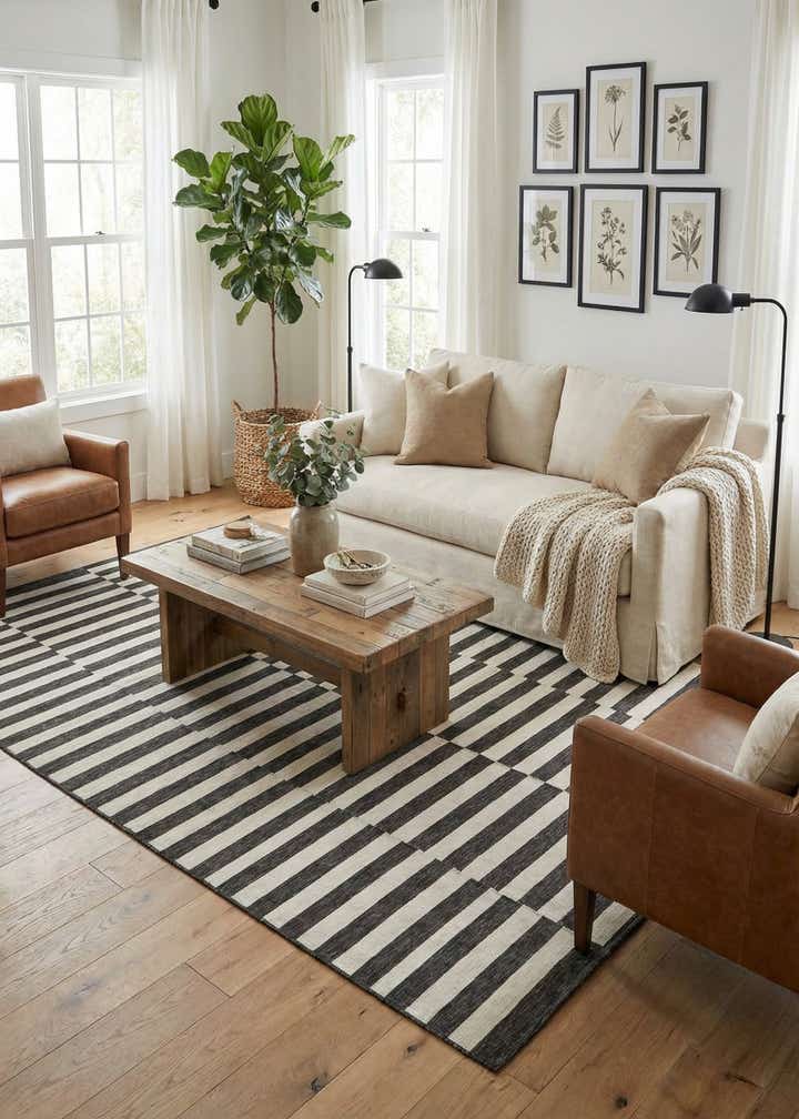 10' 8 x 10' 8 Easy-Clean Striped Indoor / Outdoor Square Rug