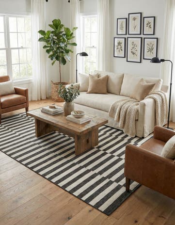 Charcoal Easy-Clean Ribbon Indoor / Outdoor Square Rug