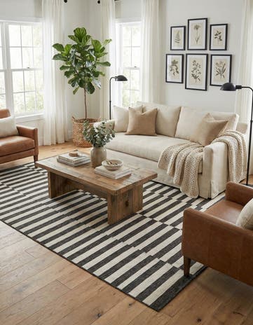 Charcoal Easy-Clean Ribbon Indoor / Outdoor Square Rug