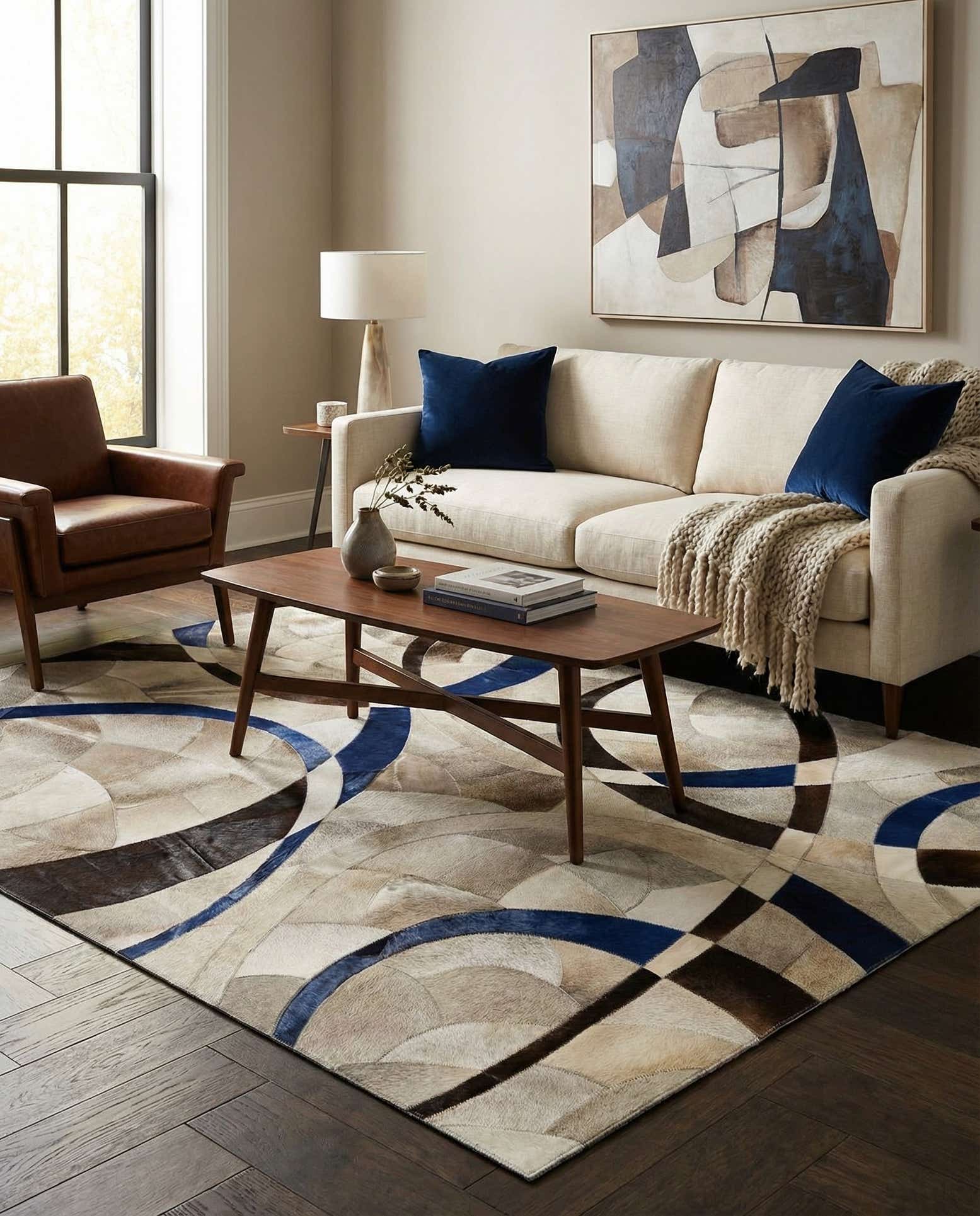 5' x 7' 2 Cowhide Leather Rug