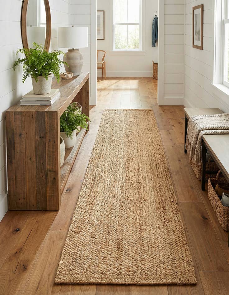 Detail image of  2' 7 x 16' 5  Hand Heirloom Braided Jute Runner Rug