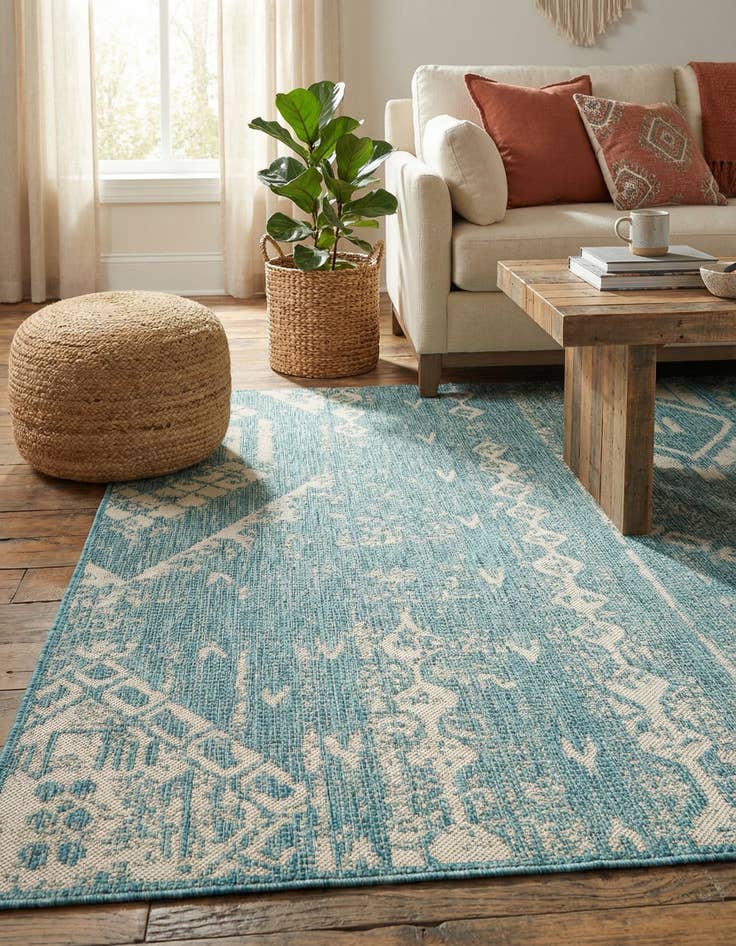 Detail image of  4' x 6'  Washable Bohemian Indoor / Outdoor Rug