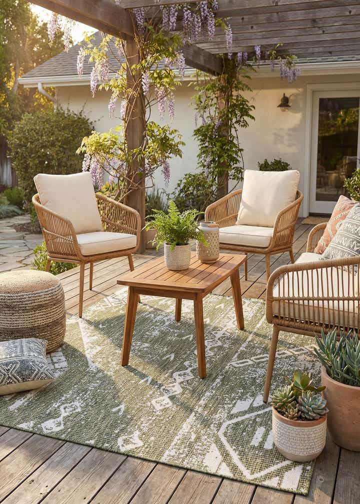 5' 3 x 5' 3 Easy-Clean Bohemian Indoor / Outdoor Square Rug