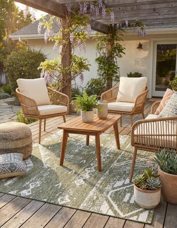 Green Easy-Clean Bohemian Indoor / Outdoor Square Rug