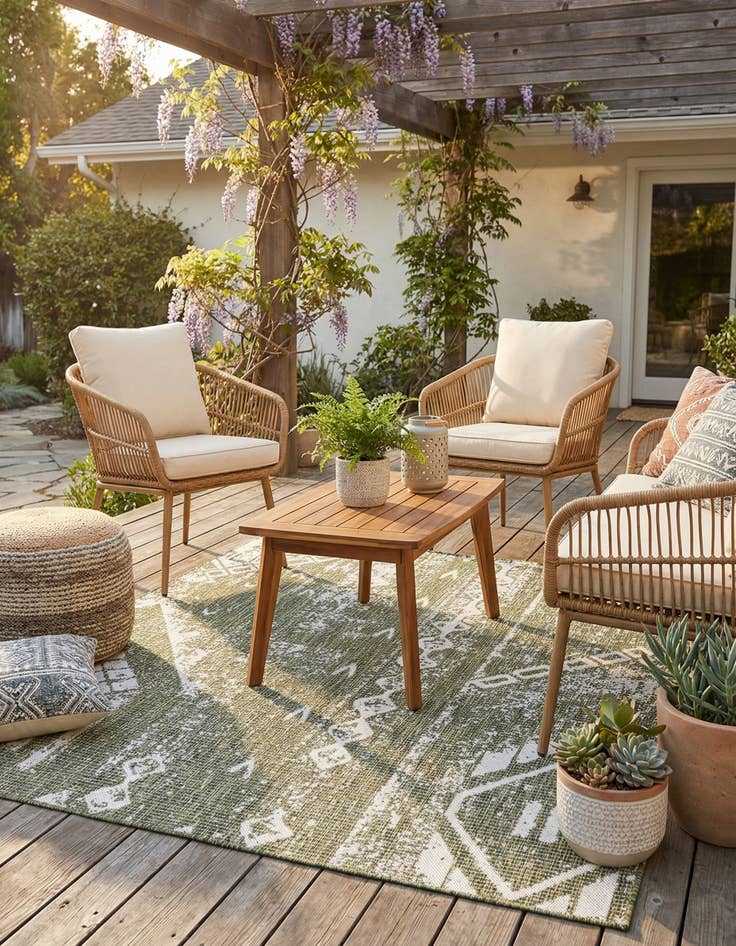 Detail image of 5' 3 x 5' 3 Easy-Clean Bohemian Indoor / Outdoor Square Rug