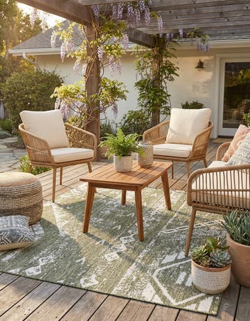 Green Easy-Clean Bohemian Indoor / Outdoor Square Rug