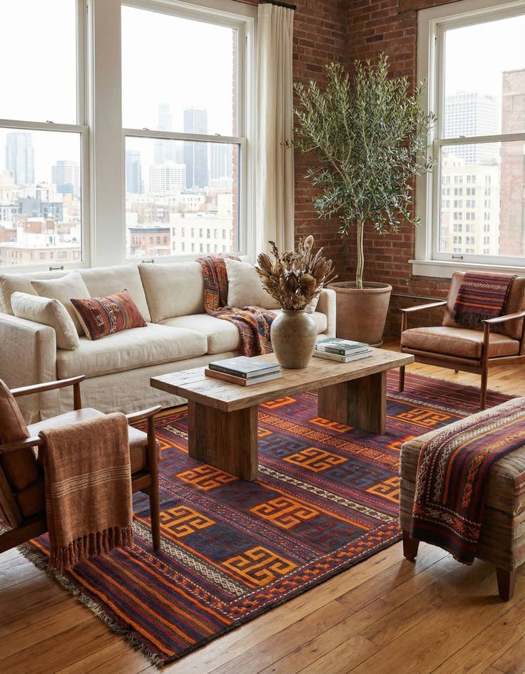 Detail image of 5' 6 x 8' 9  Hand Woven Kilim Fars Wool Rug