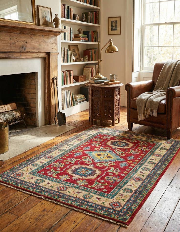 Detail image of 4' x 5' 5 Hand Knotted Kazak Rug