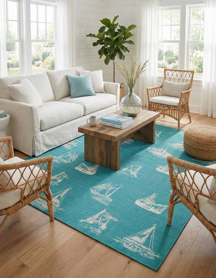 Detail image of 7' 10 x 10' Easy-Clean Coastal Indoor / Outdoor Rug
