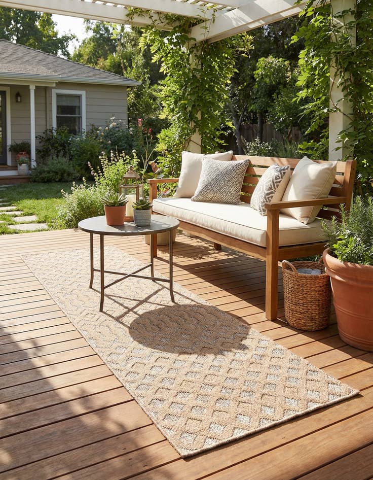 Detail image of 2' x 8'  Washable Trellis Textured Indoor / Outdoor Runner Rug