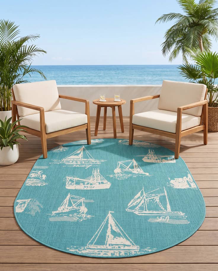 Detail image of 4' x 6' Easy-Clean Coastal Indoor / Outdoor Oval Rug