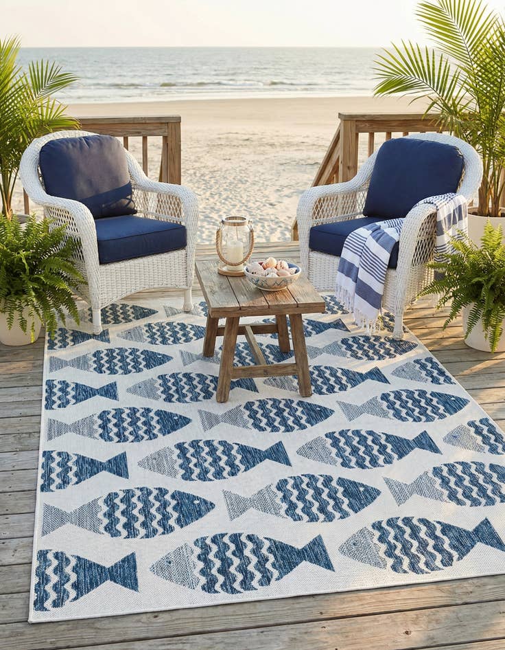 Detail image of 5' 3 x 8'  Washable Coastal Indoor / Outdoor Rug